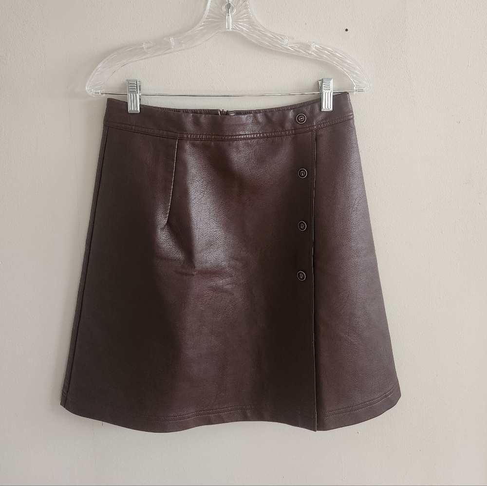 Burgundy Faux LEATHER Wrap MINI Skirt
